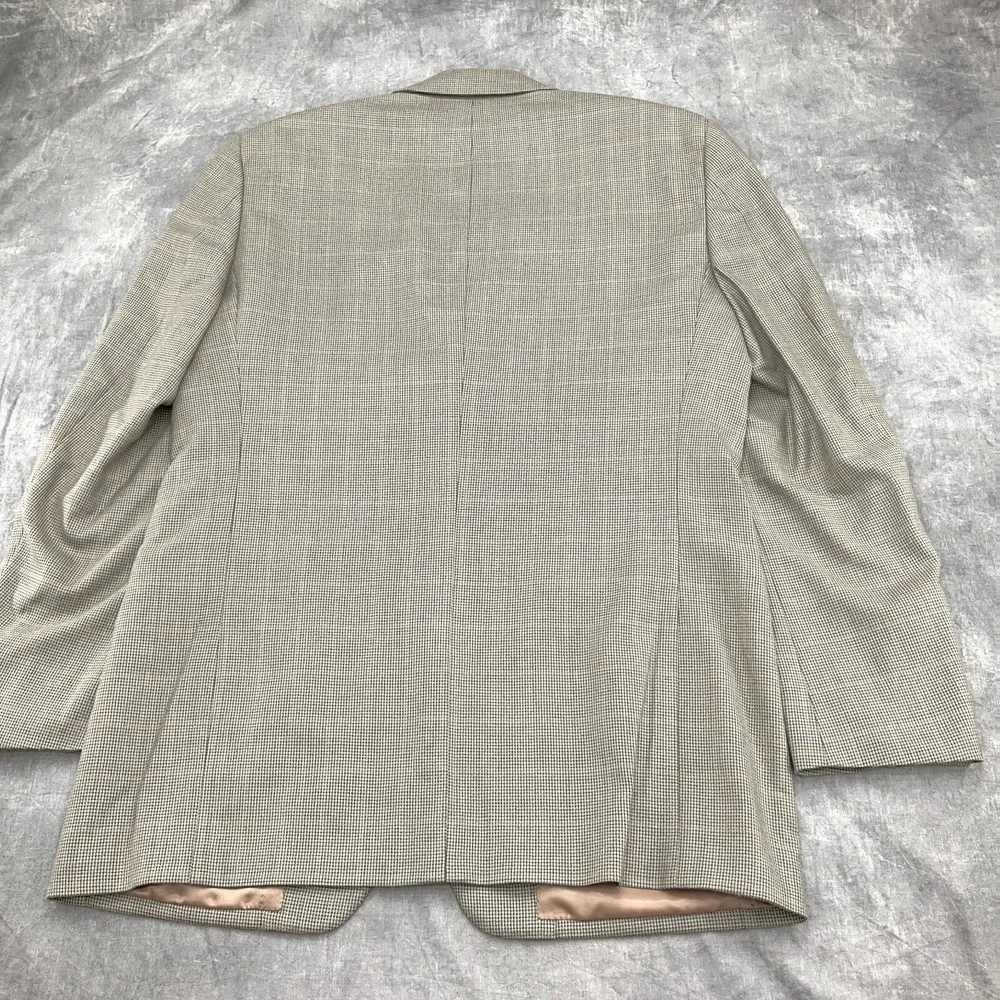Andrew Fezza Blazer Men 41 Long Tan Gray Glen Plaid Gold Silk Wool Classic